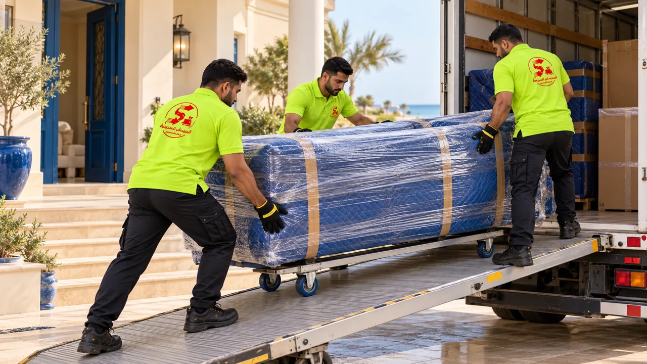 صورة توضيحية لمراحل حماية الأثاث في خدمة نقل عفش الهفوف