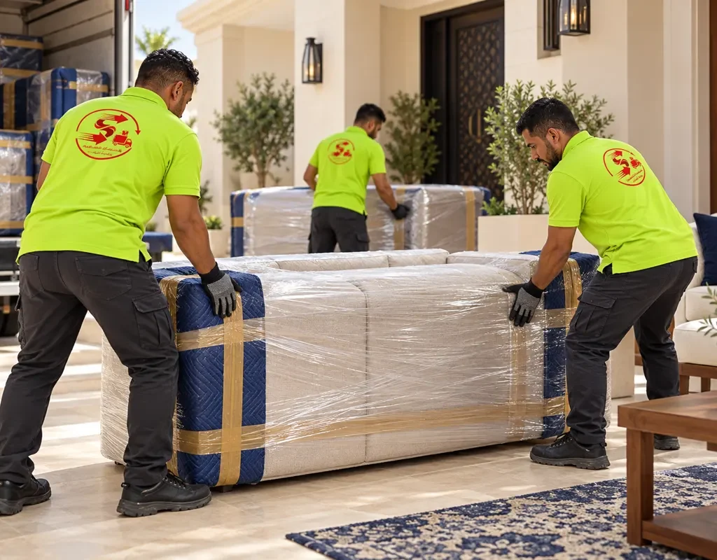 نقل عفش من الدمام الى جدة — تغليف وحدات كنب منفصلة (صورة توضيحية)