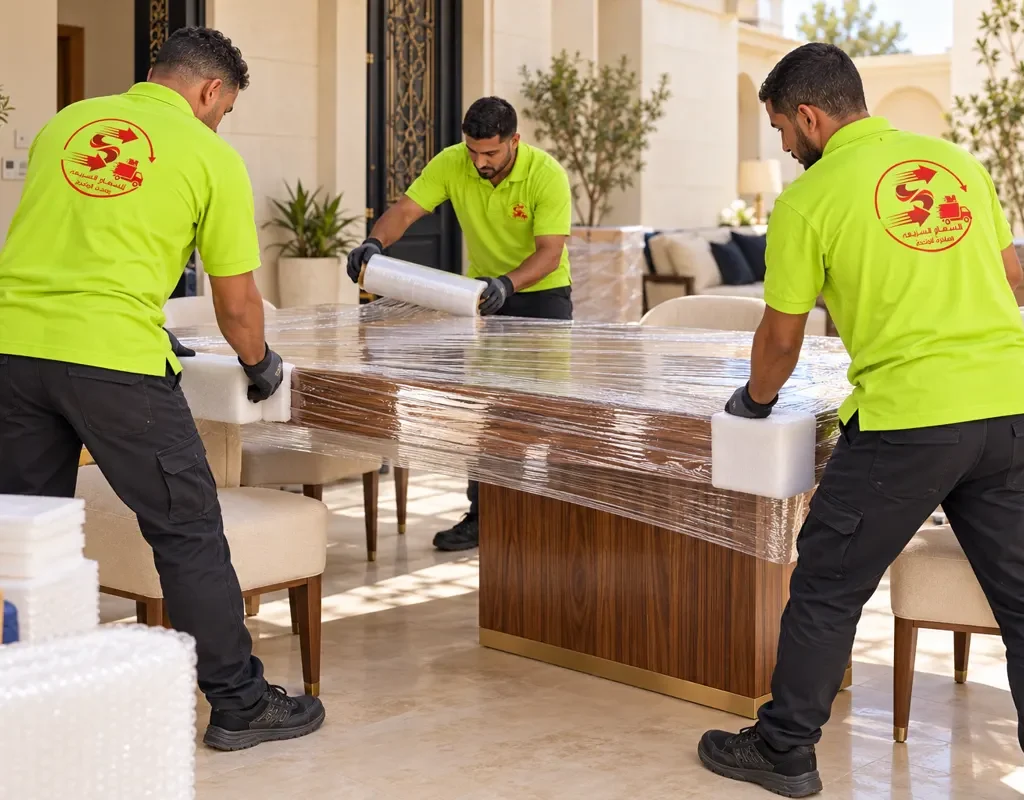 نقل عفش من تبوك الى جازان — حماية طاولة طعام خشبية بزوايا مبطنة (صورة توضيحية)