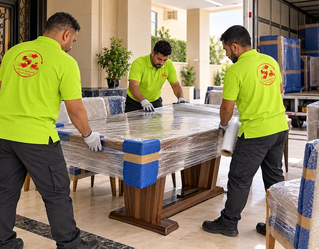 نقل عفش من الخبر الى خميس مشيط — حماية طاولة طعام خشبية بزوايا مبطنة (صورة توضيحية)