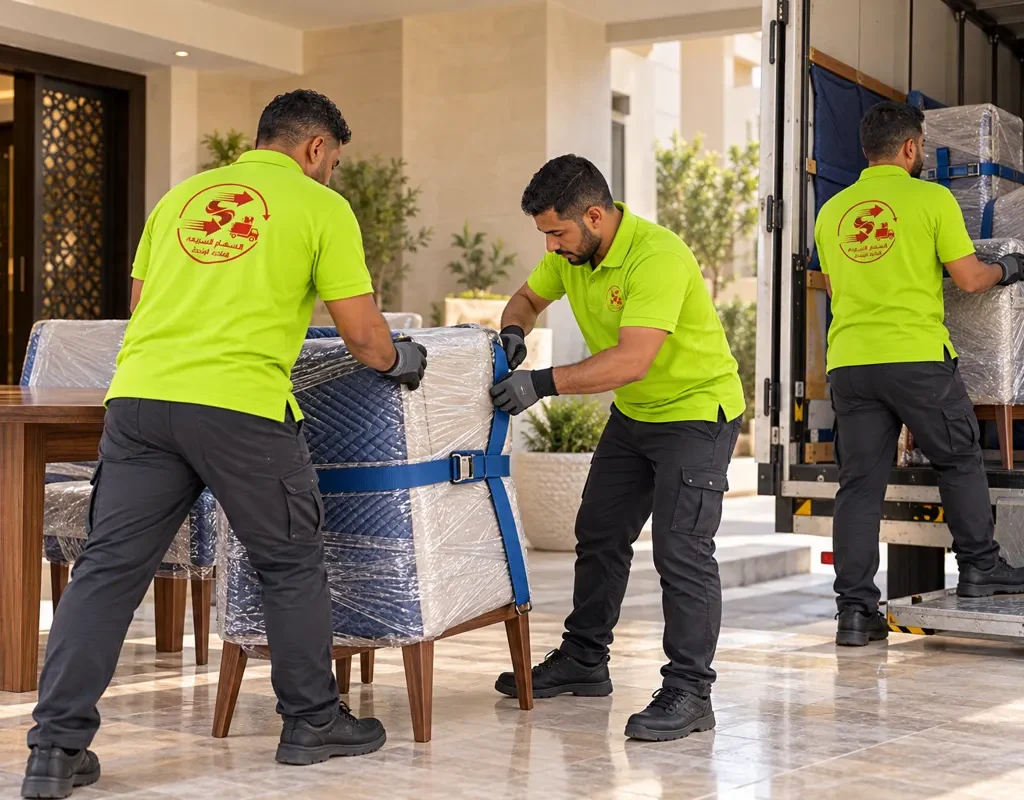 نقل عفش من الأحساء الى الظهران — حماية كراسي طعام وربطها (صورة توضيحية)