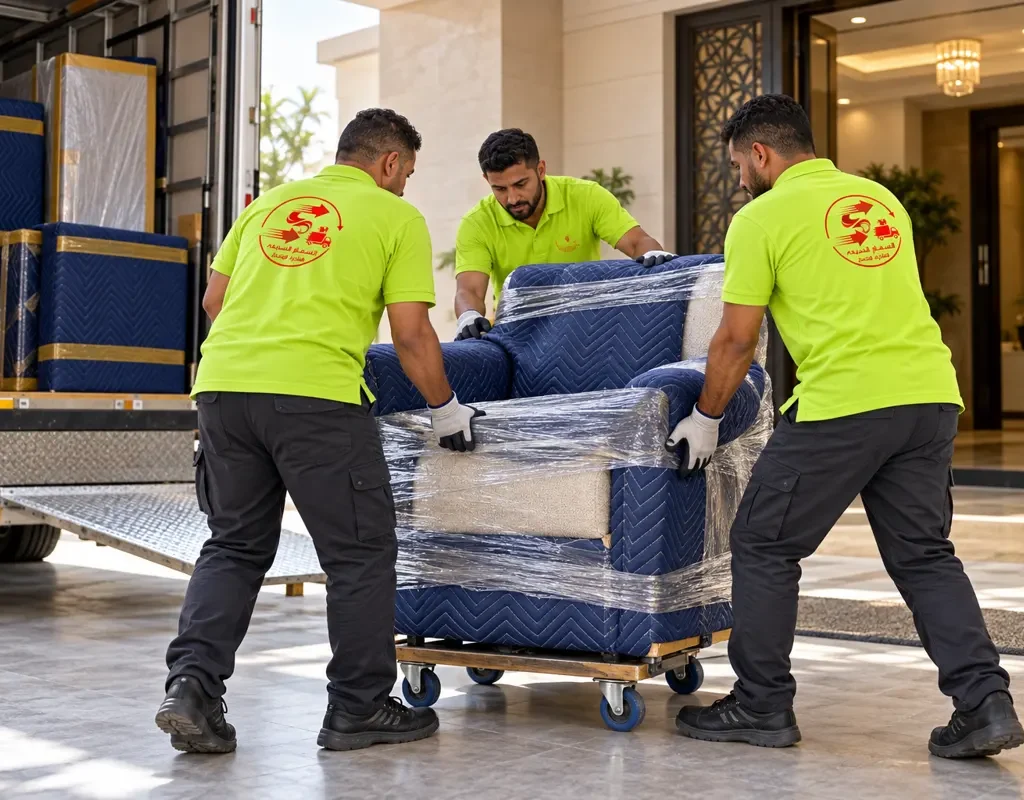نقل عفش من رابغ الى الظهران — نقل كرسي محمي باستخدام عربة أثاث (صورة توضيحية)