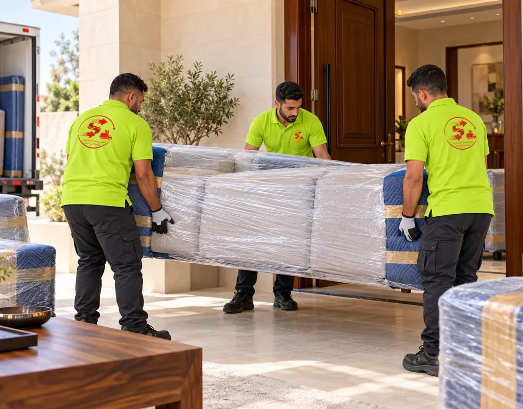 نقل عفش من الطائف الى الظهران — تغليف وحدات كنب منفصلة (صورة توضيحية)